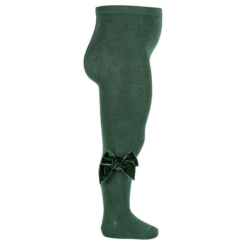 Plain Knit Tights with Velvet Bow Appliqué - Over The Moon