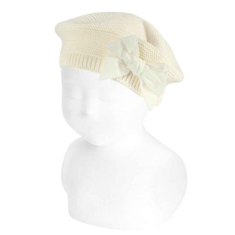 Cotton Beret with Velvet Bow - Over The Moon