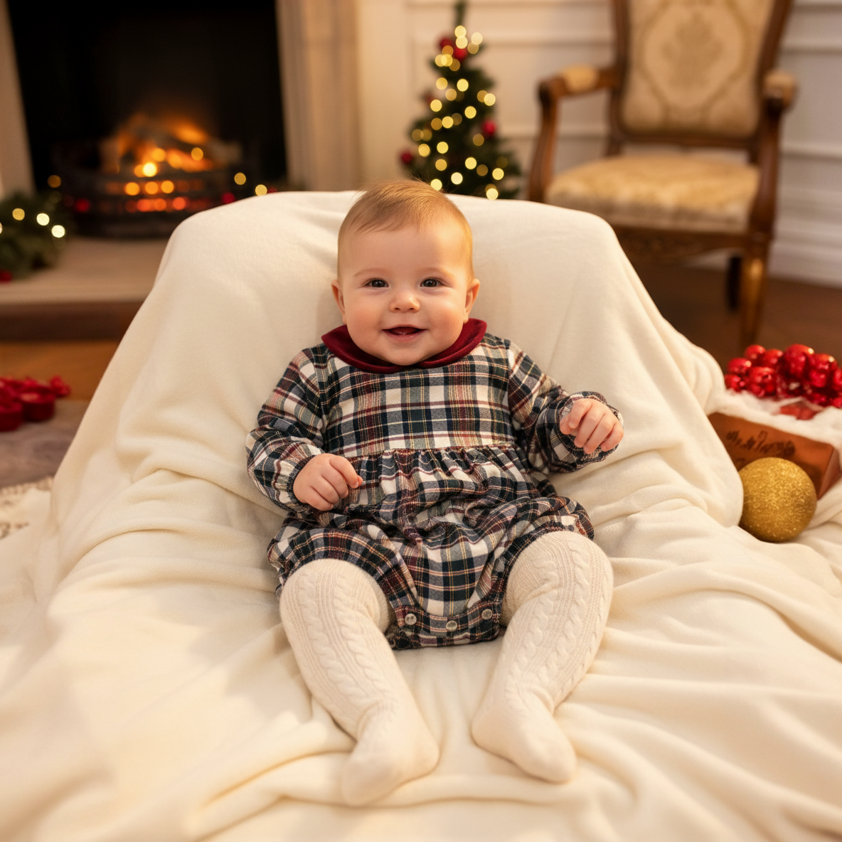 Ceci Romper - Cream & Green Tartan - Over The Moon
