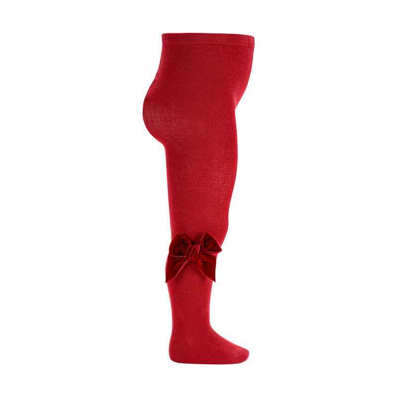 Plain Knit Tights with Velvet Bow Appliqué - Over The Moon