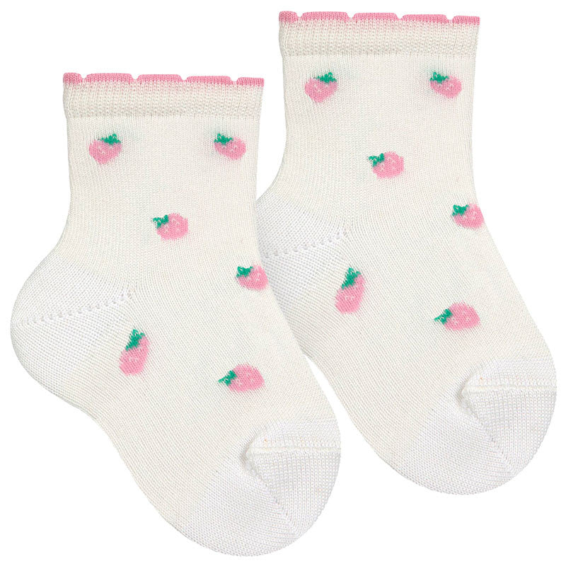 Kurze Socken – Erdbeerstickerei