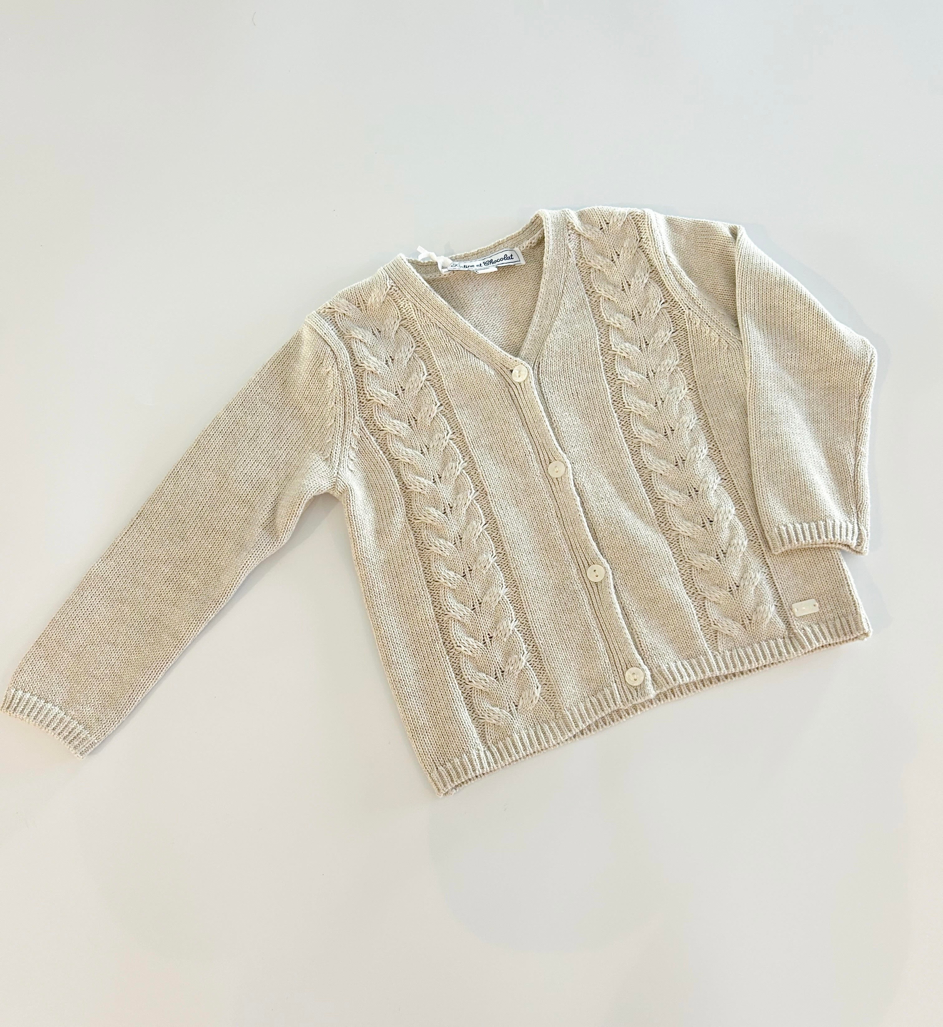 Strickjacke - taupefarben, Baumwolle, Zopfmuster
