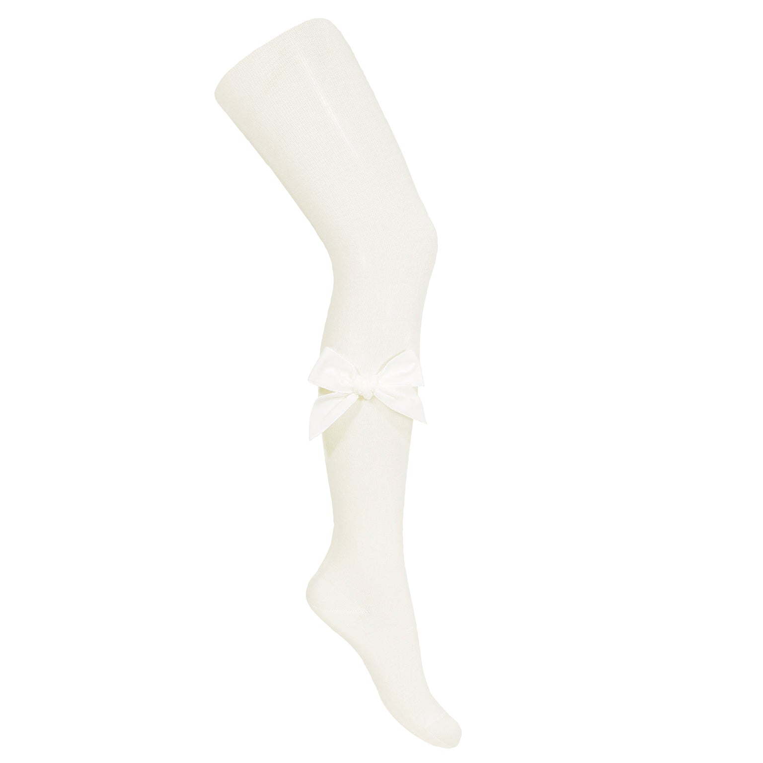 Plain Knit Tights with Velvet Bow Appliqué - Cóndor