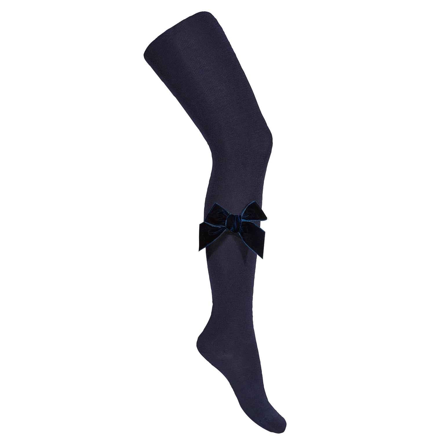 Plain Knit Tights with Velvet Bow Appliqué - Over The Moon
