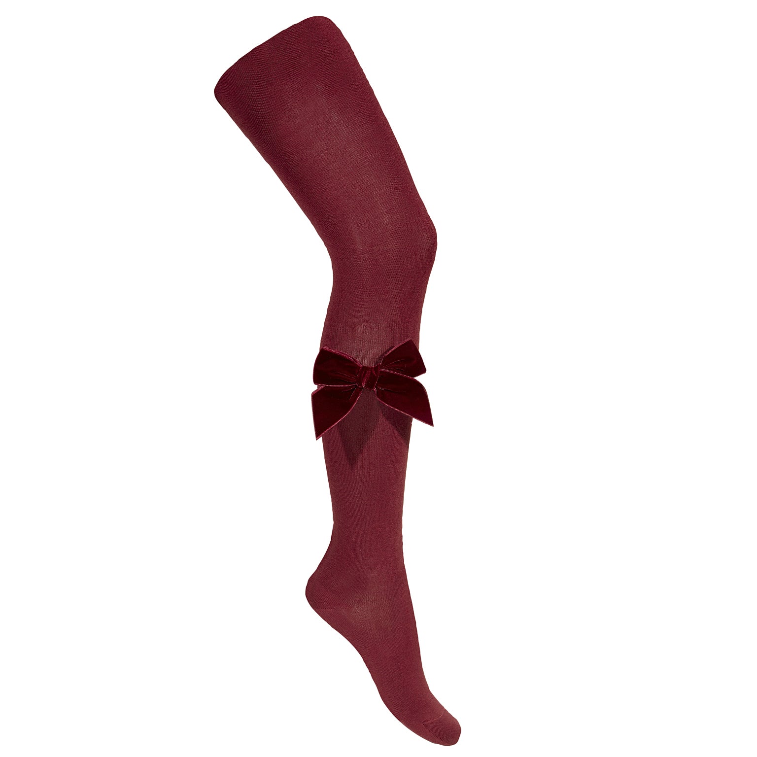 Plain Knit Tights with Velvet Bow Appliqué - Cóndor