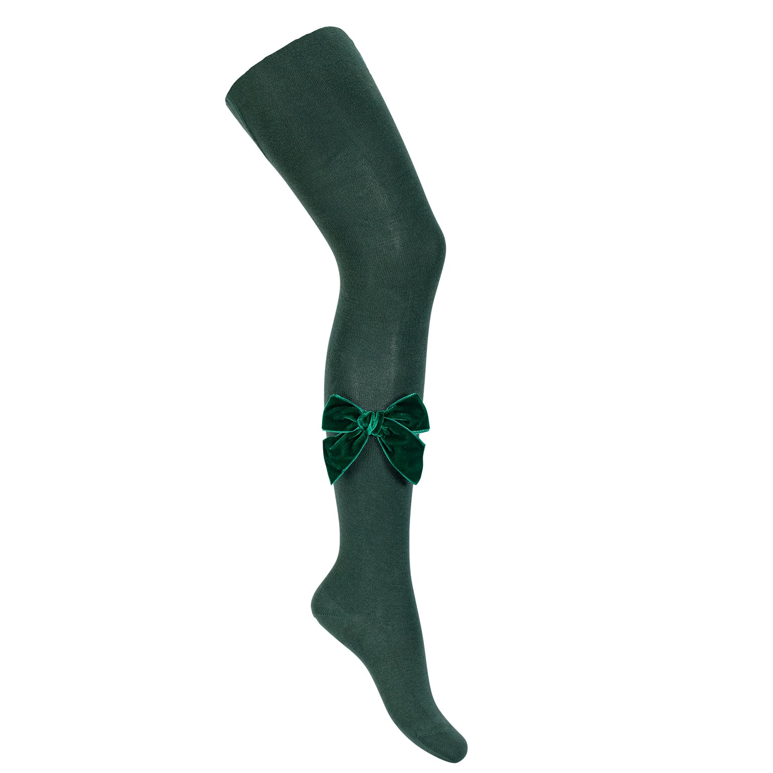 Plain Knit Tights with Velvet Bow Appliqué - Cóndor