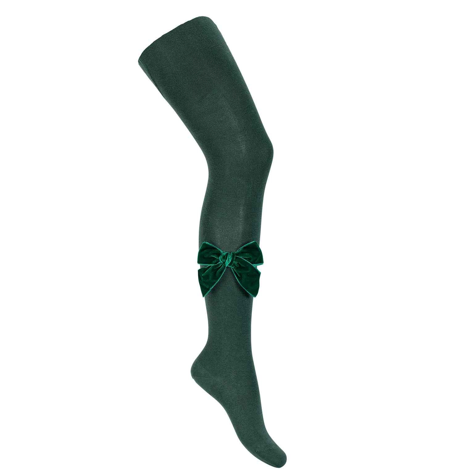 Plain Knit Tights with Velvet Bow Appliqué - Over The Moon