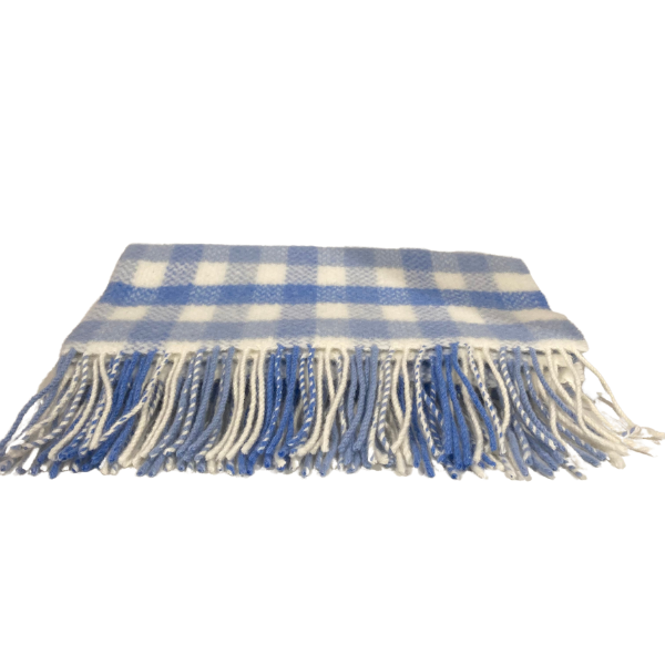 Irish Merino/Cashmere Baby Blanket- Blue Check - Over The Moon