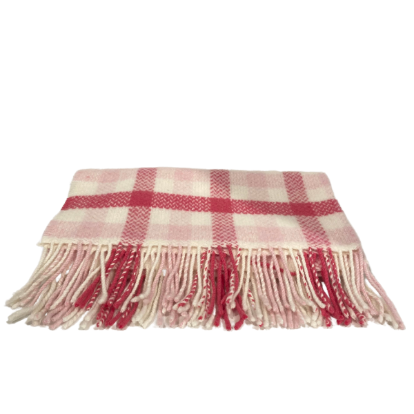 Irish Merino/Cashmere Baby Blanket - Pink Check - Over The Moon