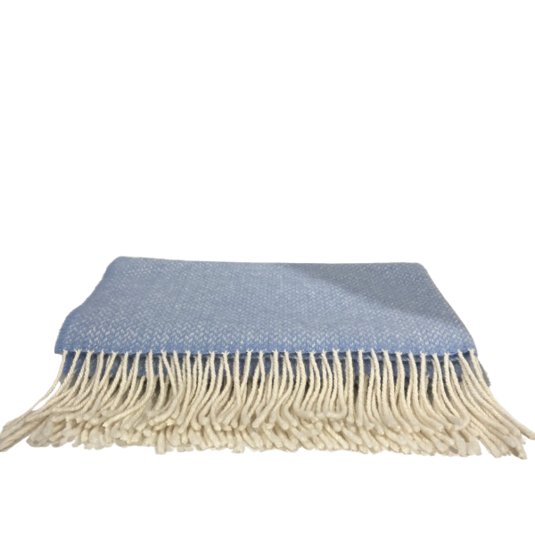 Irish Merino/Cashmere Baby Blanket - Blue Herringbone - Over The Moon