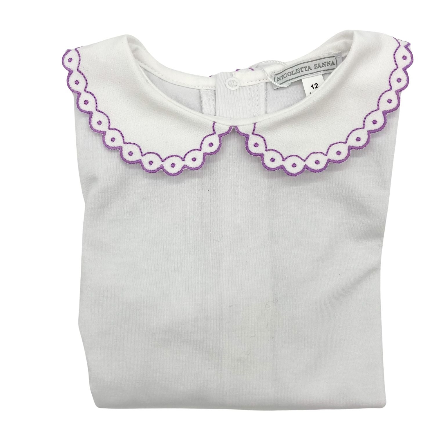 White Cotton Body with Embroidered Collar - Lavender - Over The Moon