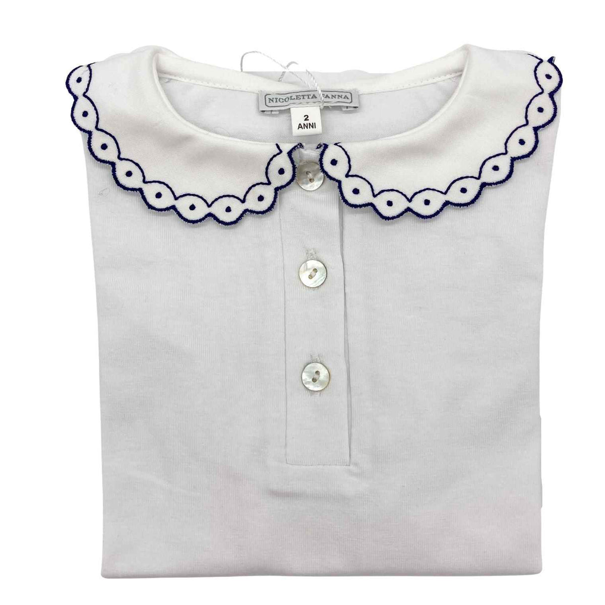 White Cotton Shirt with Embroidered Collar - Isabelle - Over The Moon