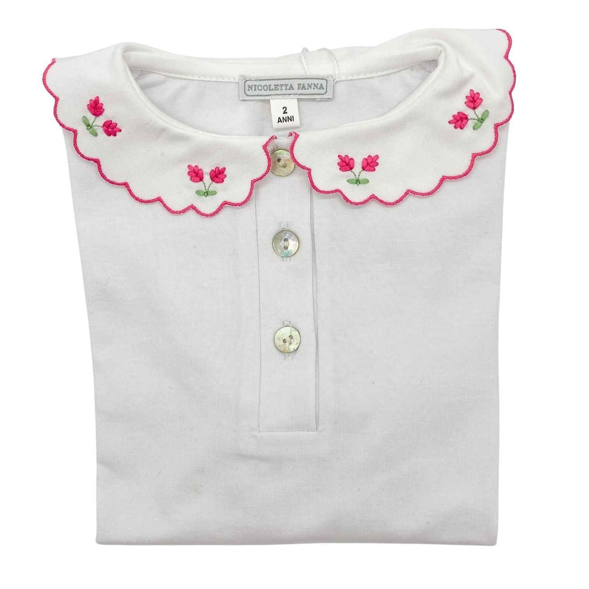 White Cotton Body with Embroidered Collar - Sophia - Over The Moon