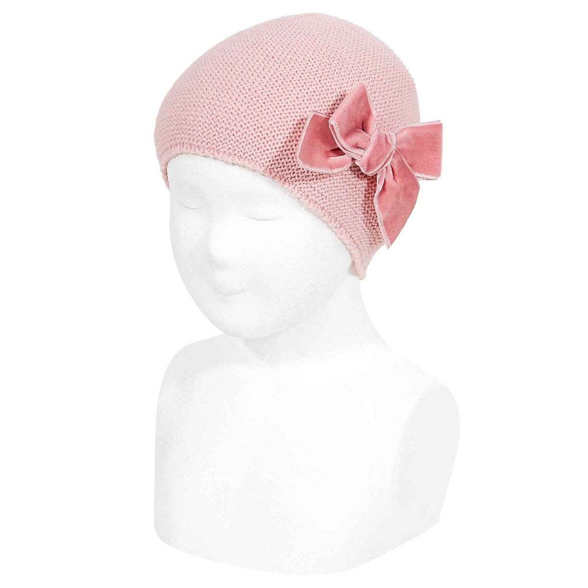 Cotton Garter Stitch Hat with Velvet Bow - Over The Moon