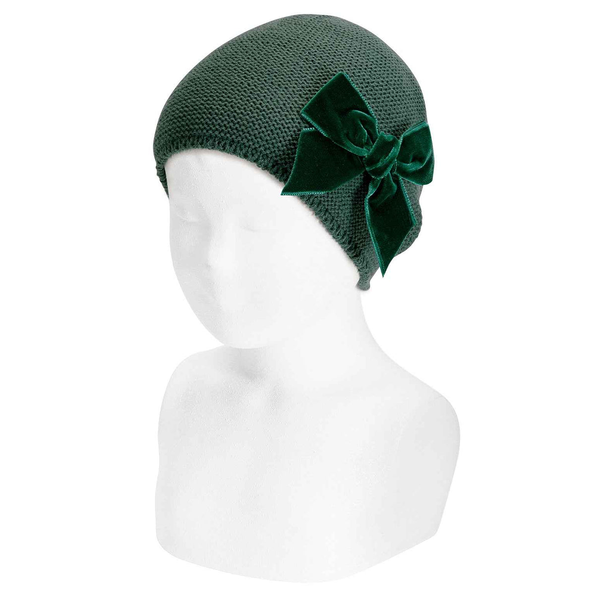 Cotton Garter Stitch Hat with Velvet Bow - Over The Moon
