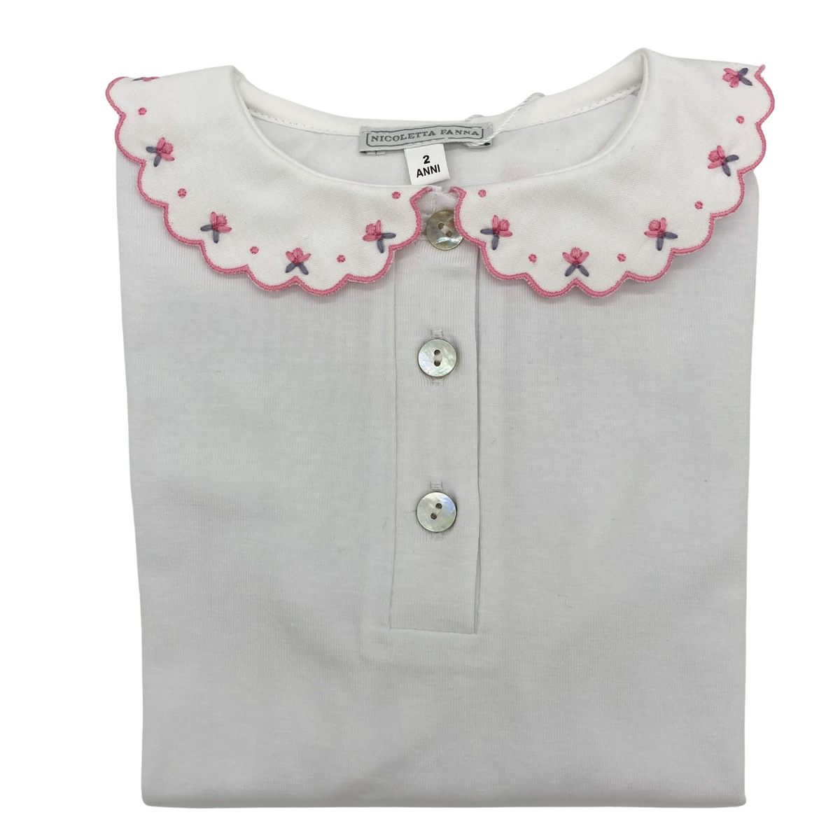 Nicoletta Fanna - White Cotton Shirt with Embroidered Collar - Penny