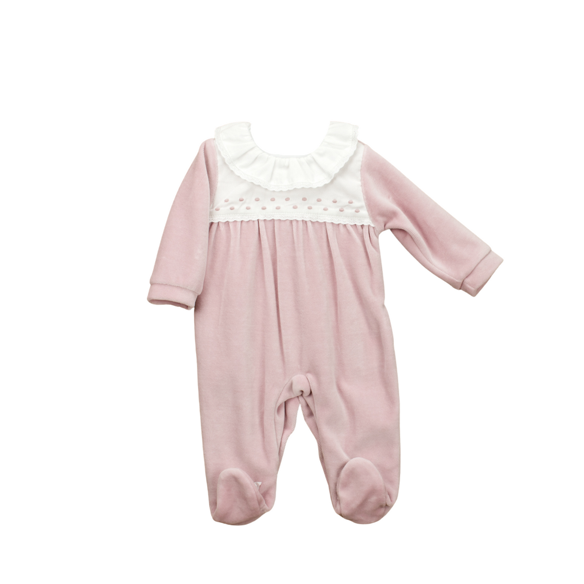 Pink Velour Babygrown with frilly collar - Over The Moon
