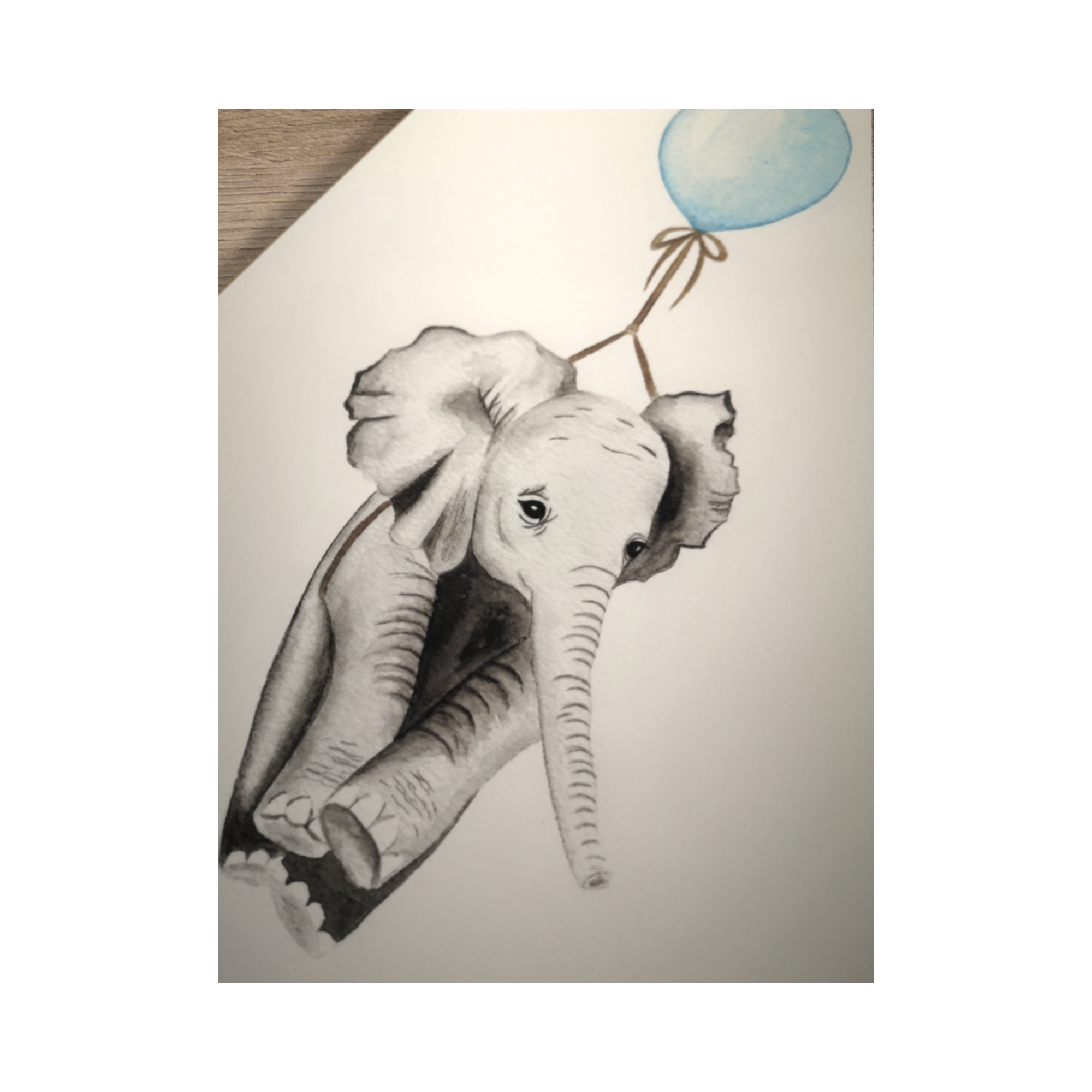 Elephant with Blue Balloon - Over The Moon
