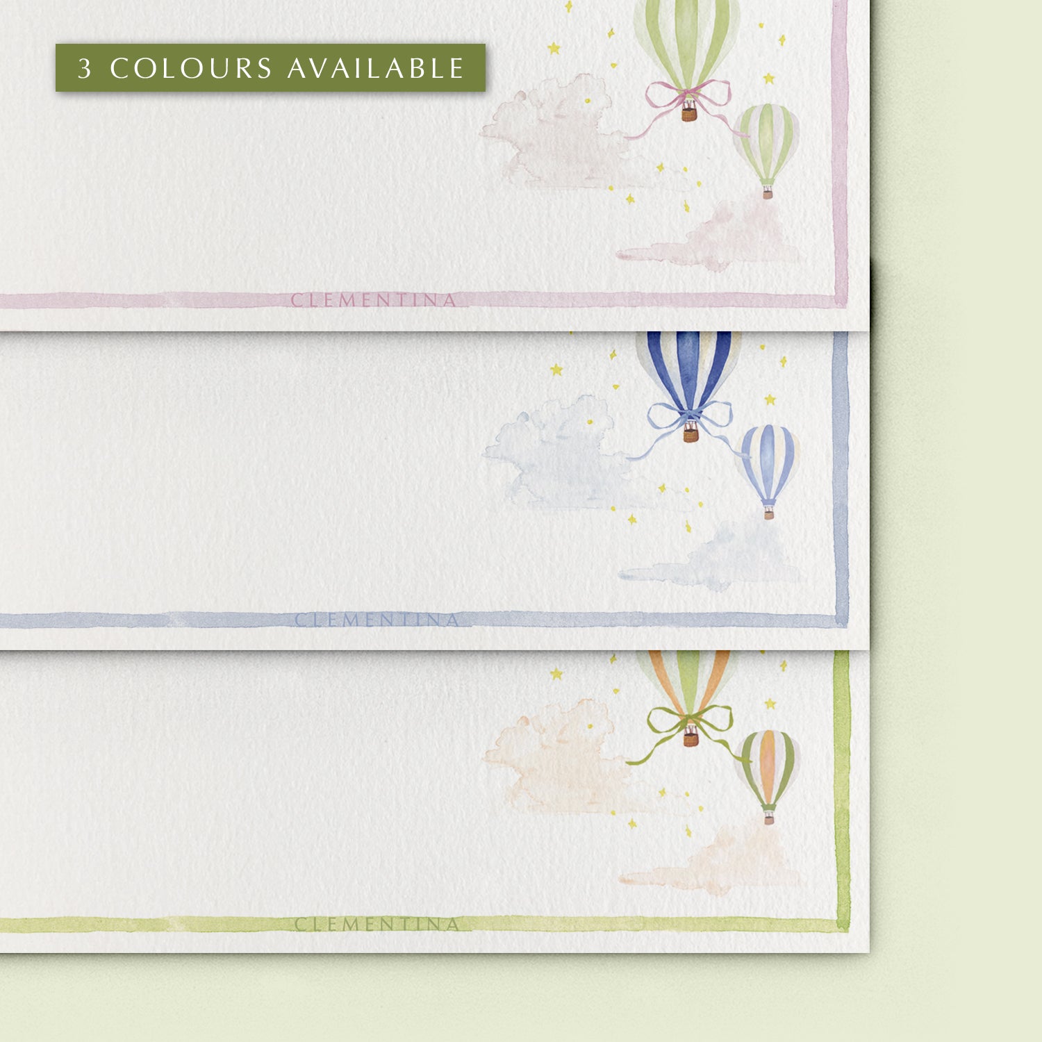 Hot Air Balloons - Pink - Stationery Set - Clementina Sketchbook