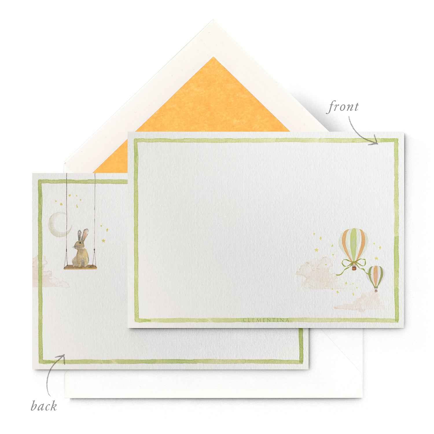 Hot Air Balloons - Green - Notecard - Over The Moon