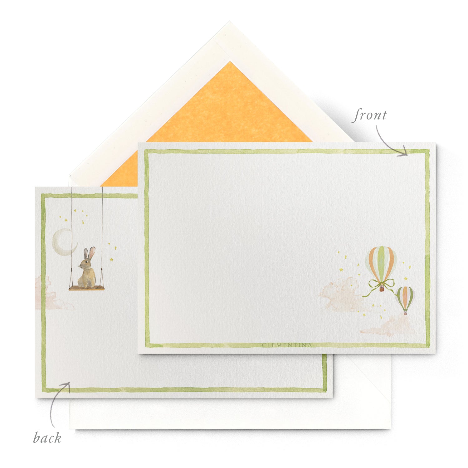 Hot Air Balloons - Green - Stationery Set - Clementina Sketchbook
