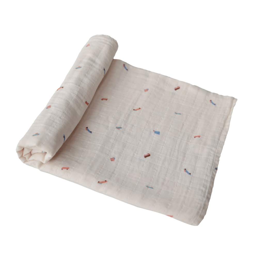 Organic Cotton Swaddle Blanket - Cars - Mushie