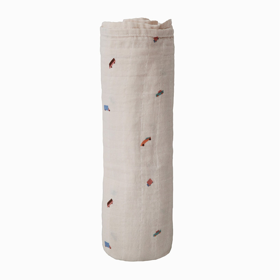 Organic Cotton Swaddle Blanket - Cars - Mushie