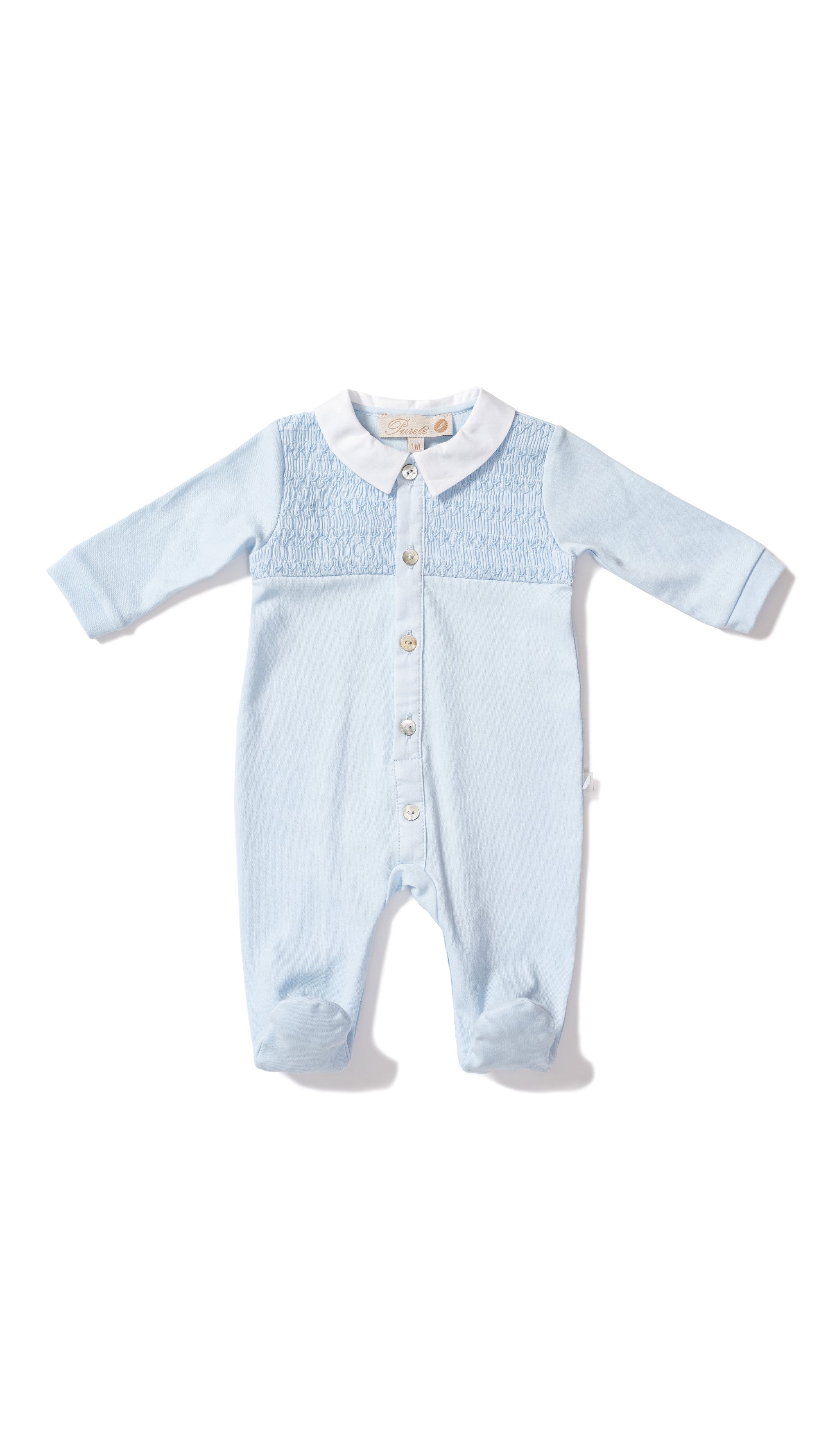 Babygrow & Matching Hat - Blue Smocked - Purete