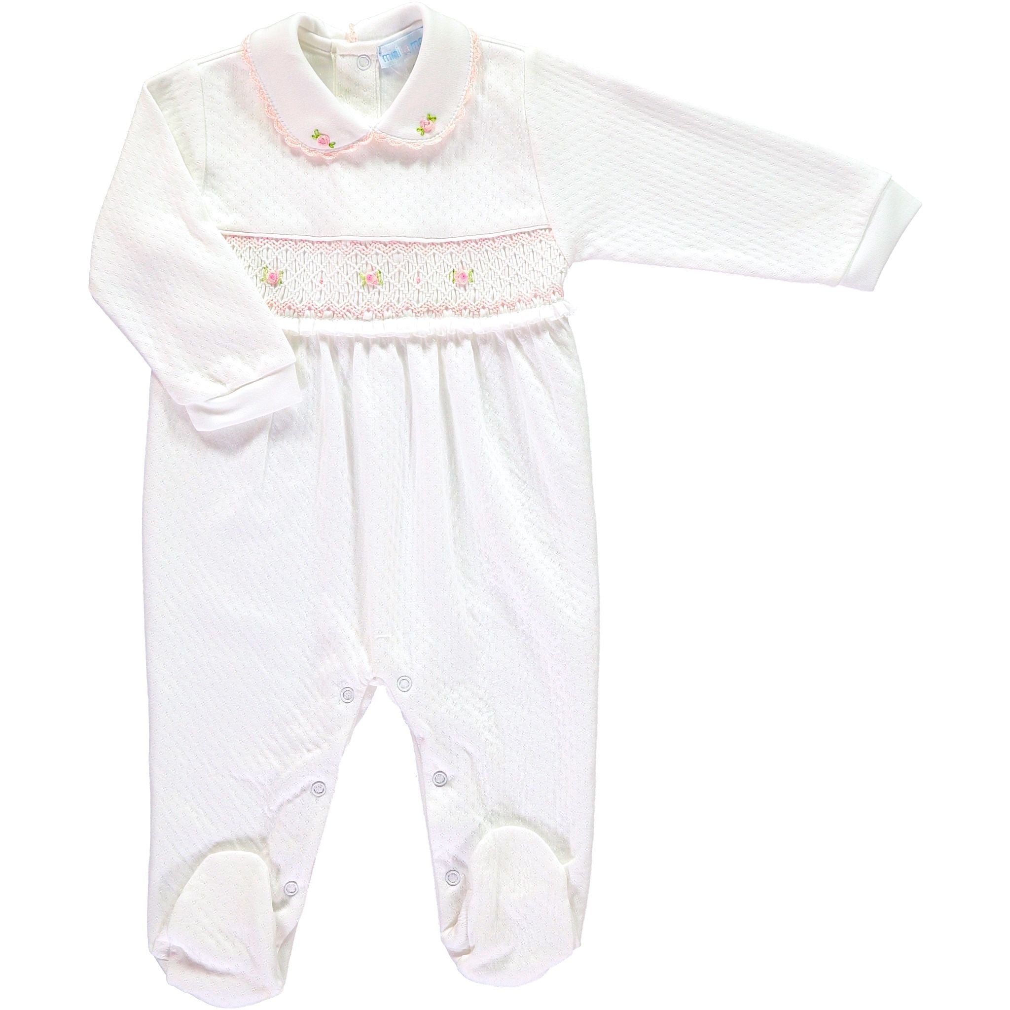 Smocked Frilly Babygrow Jacquard Weave - Mini la Mode