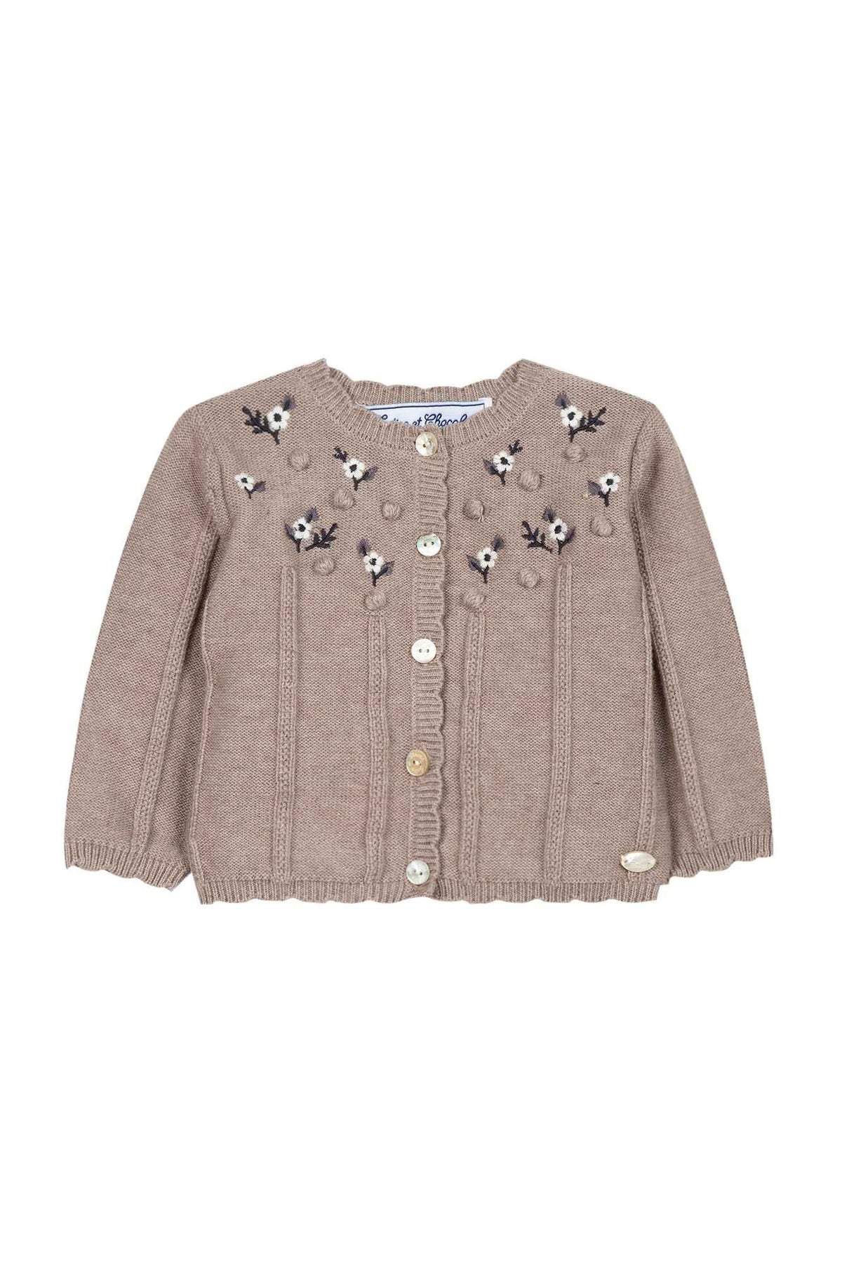 Cardigan - Taupe with floral embroidery - Over The Moon