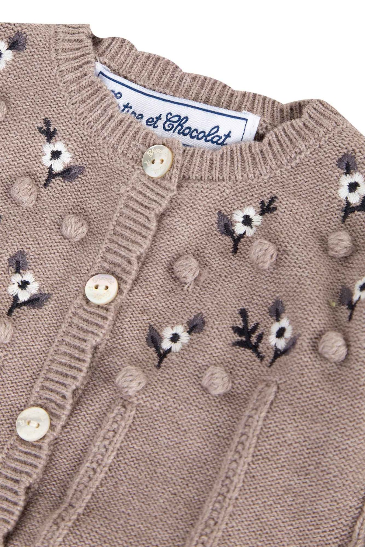 Cardigan - Taupe with floral embroidery - Over The Moon