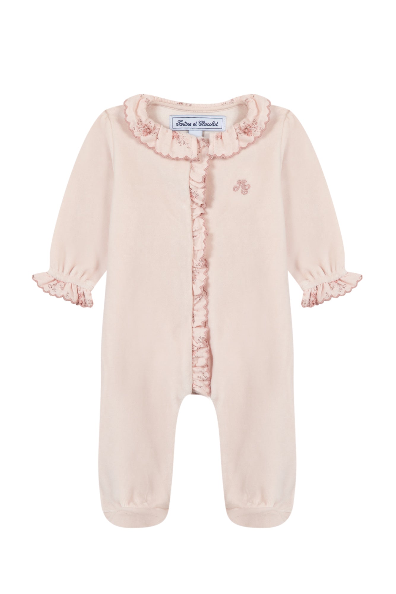 Babygrow - Pale pink with Liberty print collar - Tartine Et Chocolat