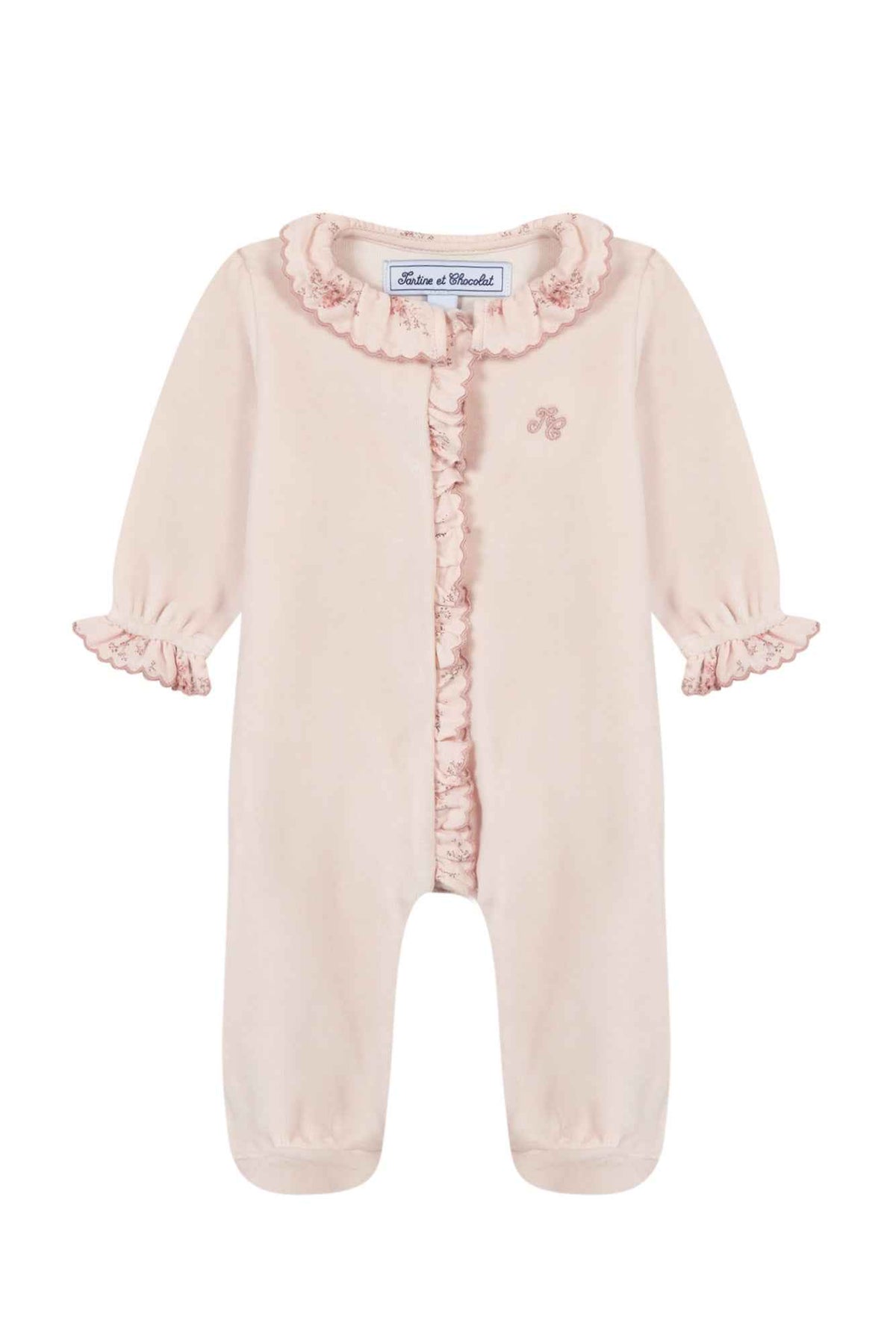 Babygrow - Pale pink with Liberty print collar - Over The Moon