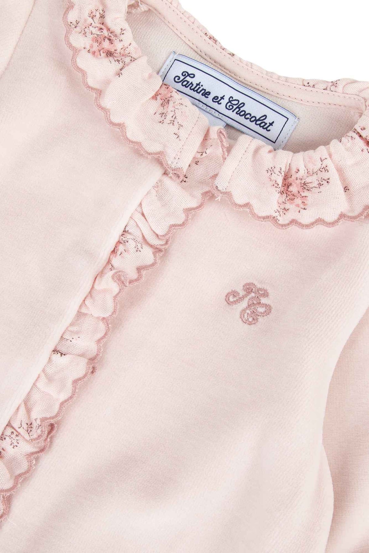 Babygrow - Pale pink with Liberty print collar - Over The Moon