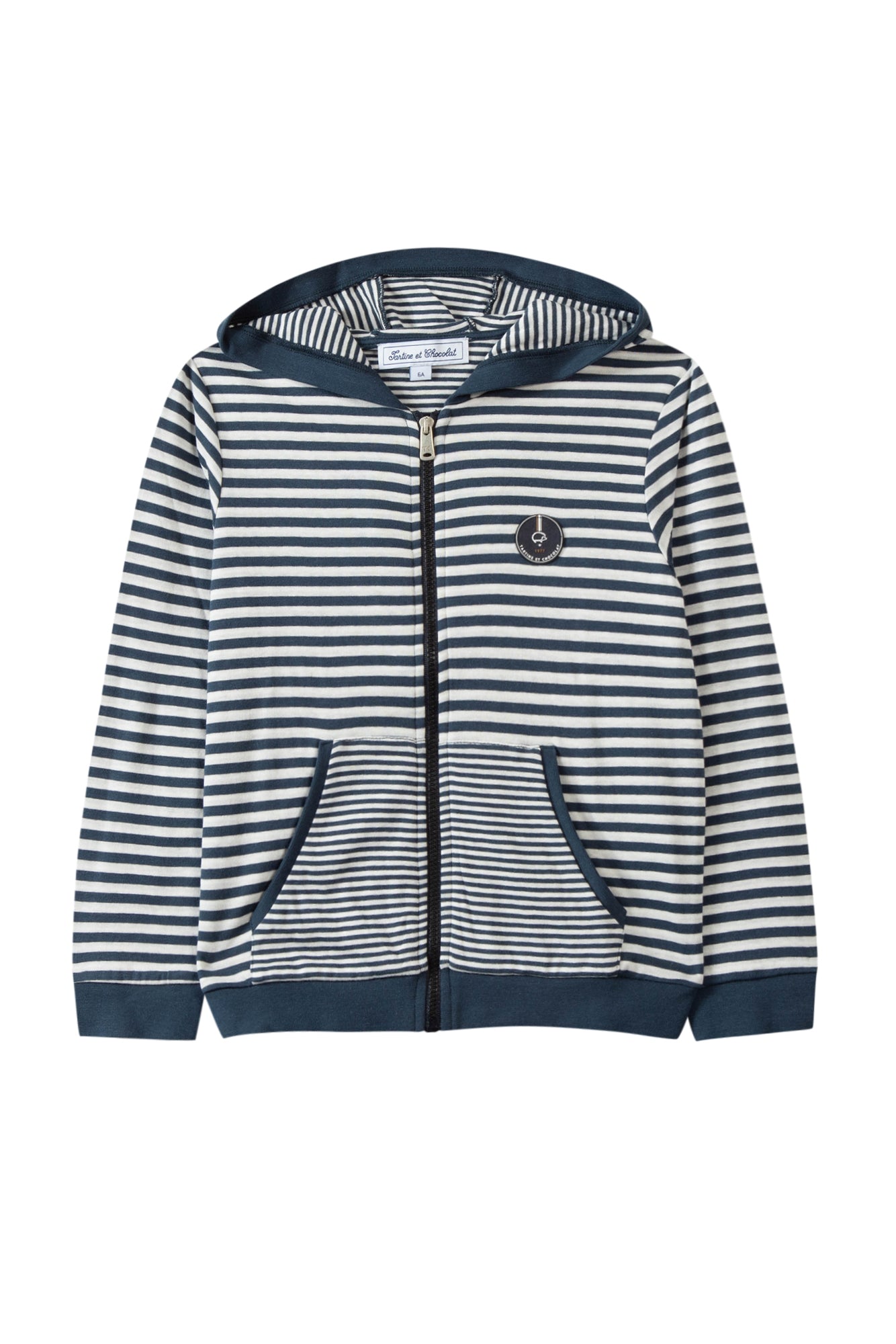 Zipped Sweatshirt - Navy blue striped cotton - Tartine Et Chocolat
