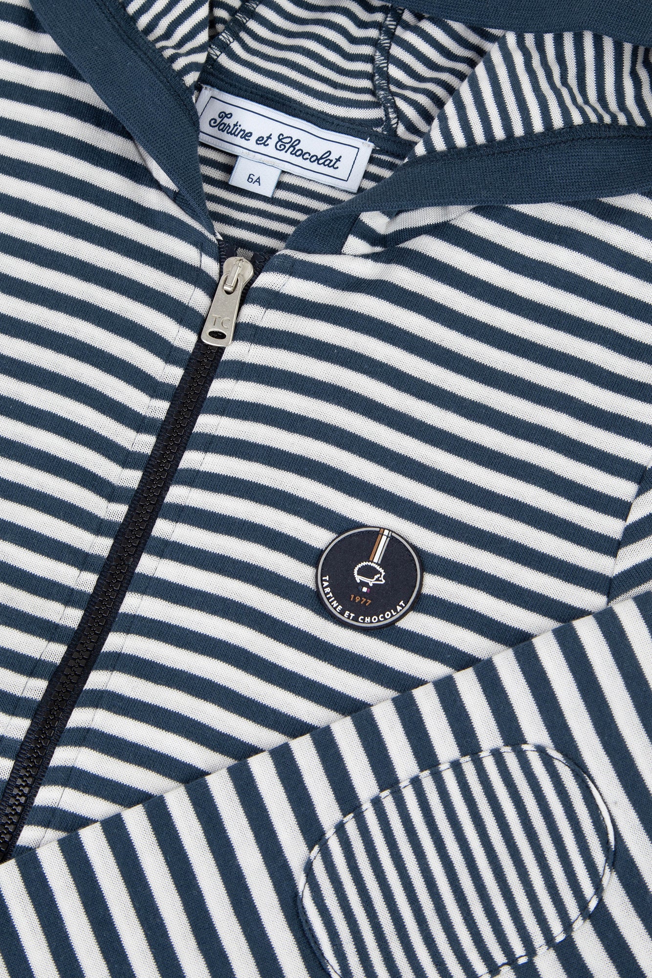 Zipped Sweatshirt - Navy blue striped cotton - Tartine Et Chocolat