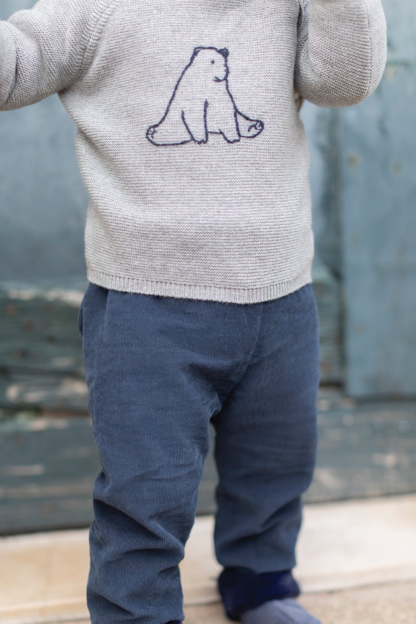 Jumper - Grey marl with bear embroidery - Tartine Et Chocolat