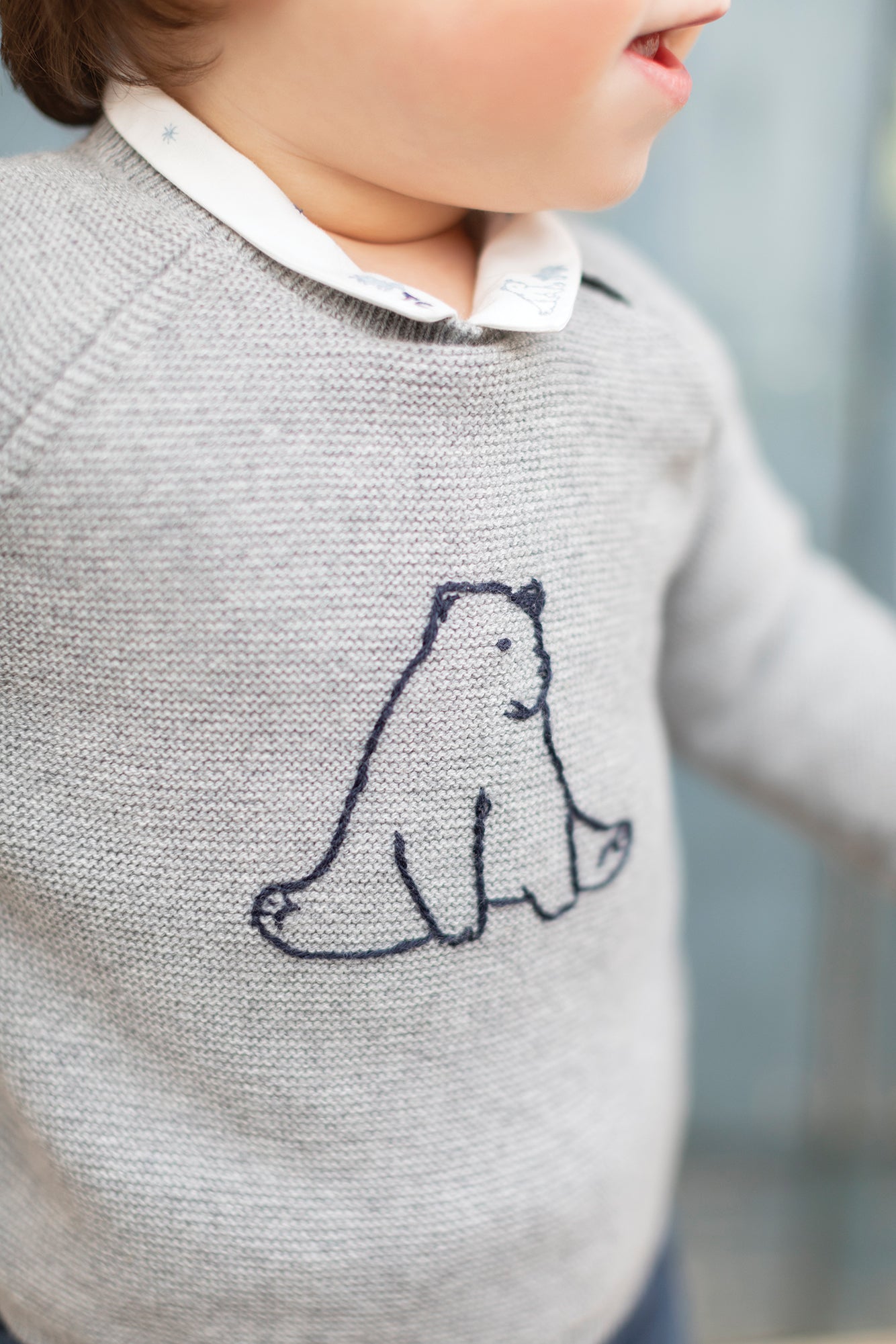 Jumper - Grey marl with bear embroidery - Tartine Et Chocolat