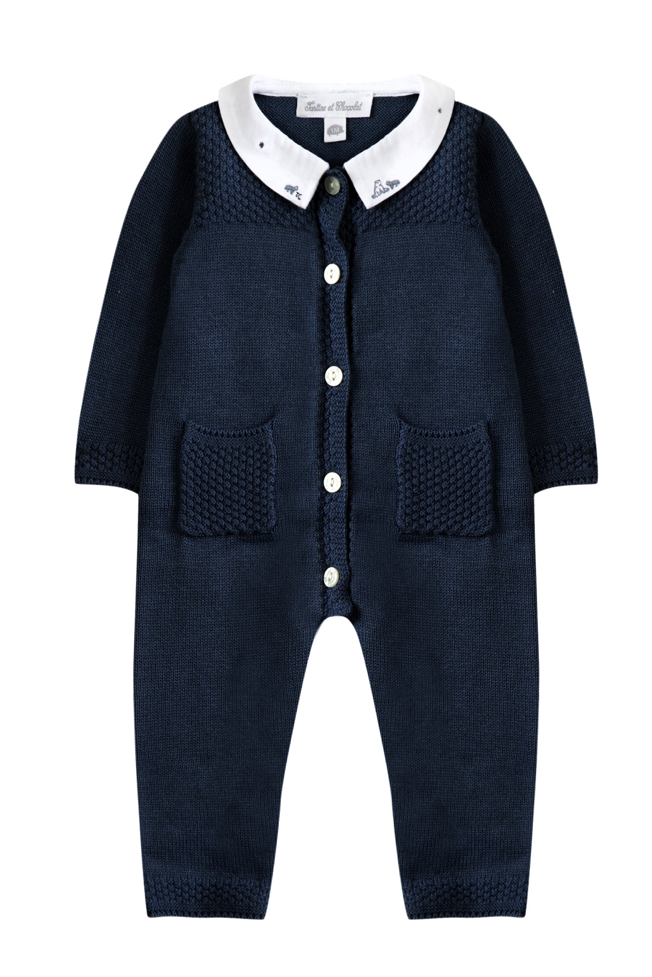 Long-sleeved romper suit - Navy jersey Marine / 3M