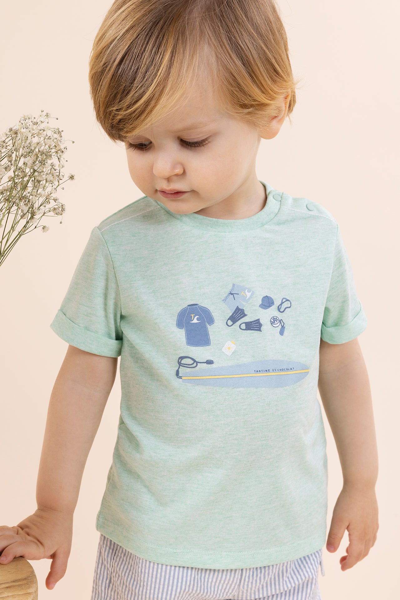 T-Shirt - Green Illustration Surfer Mint Green / 1Y