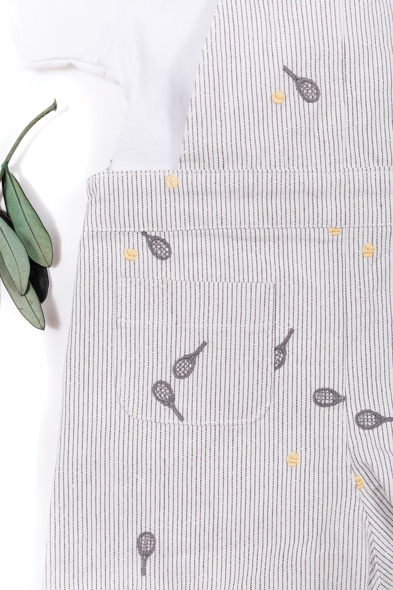 Dungaree - Stripes With Embroidery White / 6M