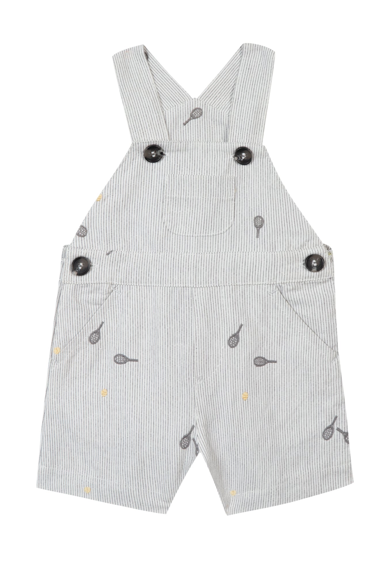 Dungaree - Stripes With Embroidery White / 6M