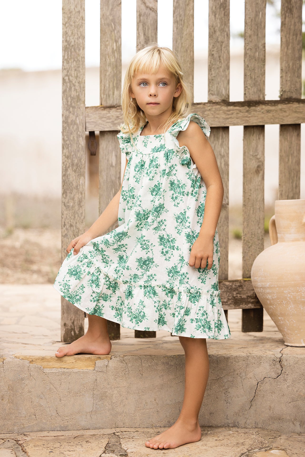 Dress - Green Print Flower Green / 4Y