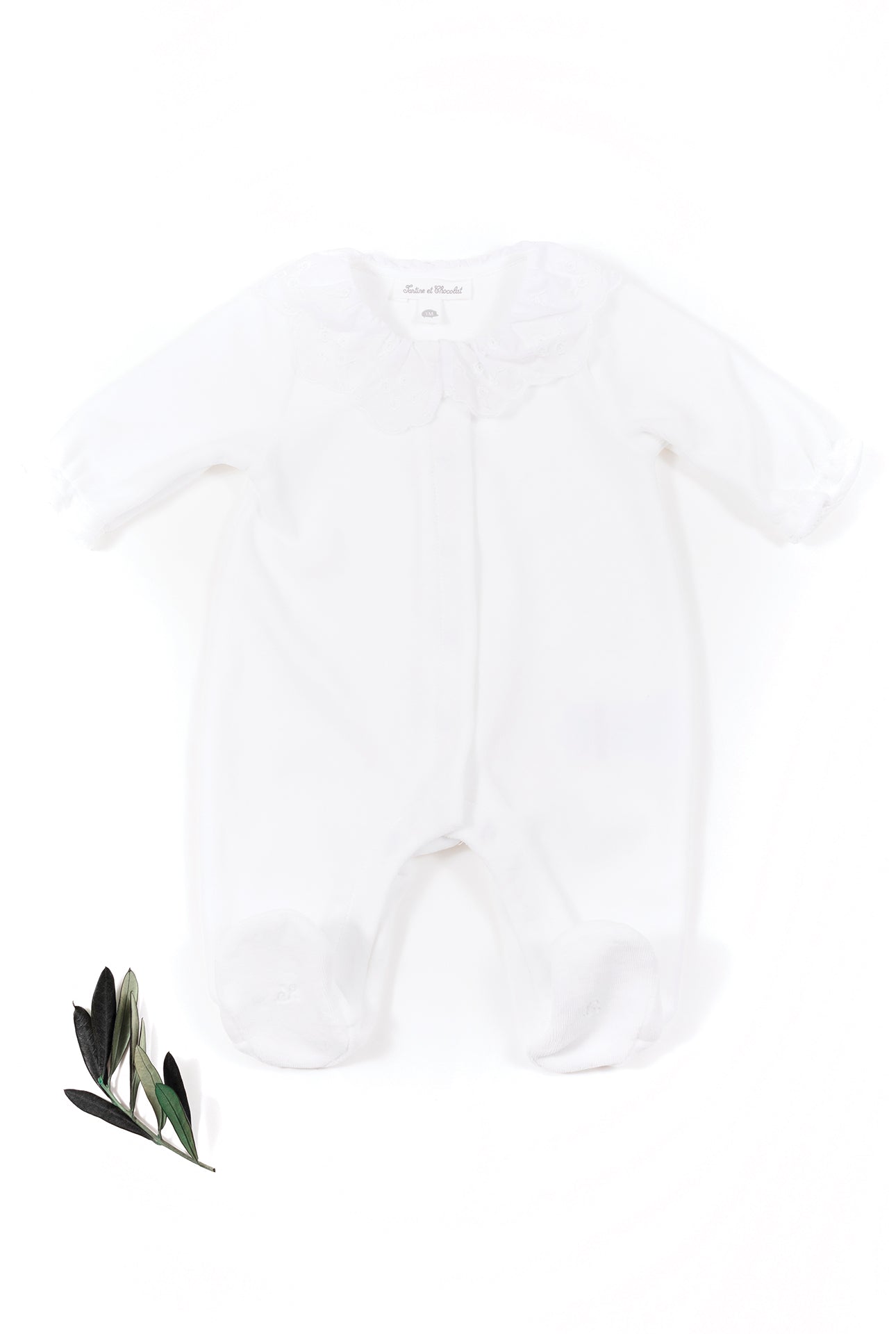 Pyjamas - White Velvet Collar Embroidered White / 3M