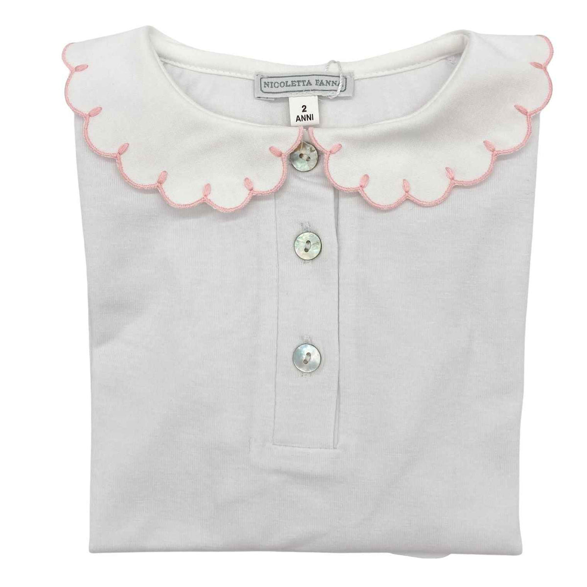 White Cotton Shirt with Embroidered Collar - Emma - Over The Moon