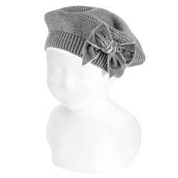 Cotton Beret with Velvet Bow - Over The Moon