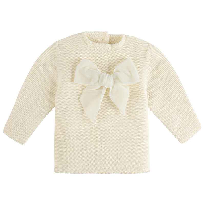 Garter Stitch Sweater with Velvet Bow - Over The Moon