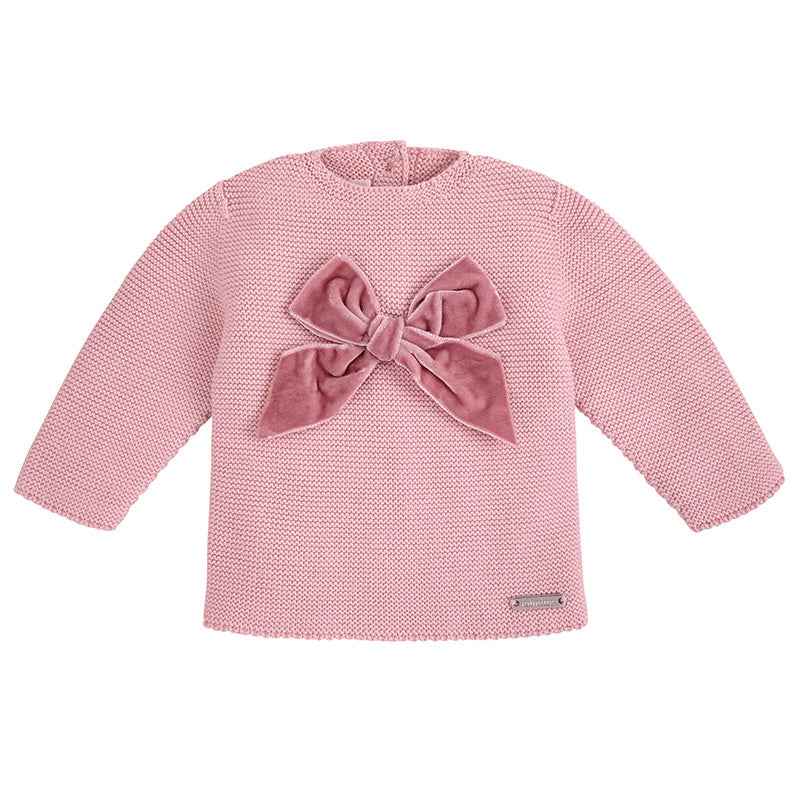 Garter Stitch Sweater with Velvet Bow - Over The Moon