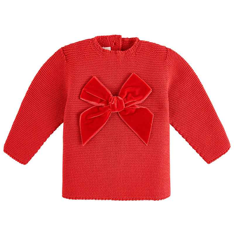 Garter Stitch Sweater with Velvet Bow - Over The Moon