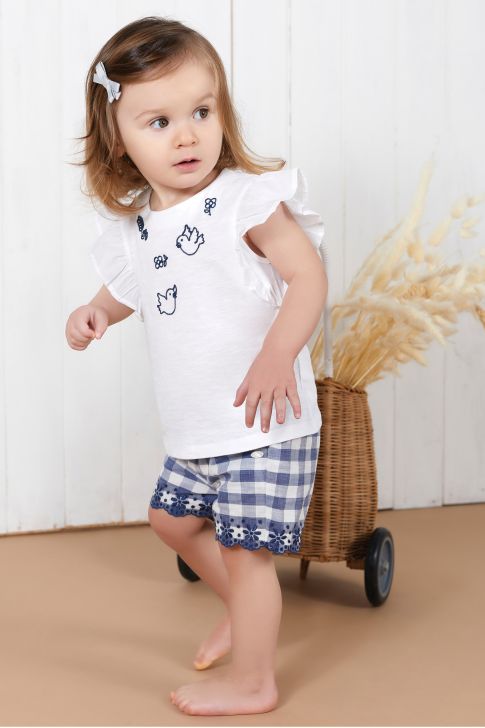 Shorts - White gingham cotton - Tartine Et Chocolat